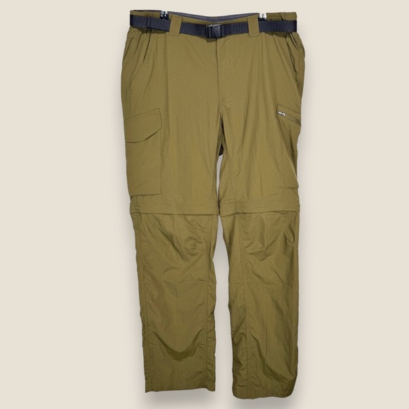 Columbia Silver Ridge Convertible Pants Men 34x32 Olive Green Zip Off Nylon Belt - Picture 1 of 13
